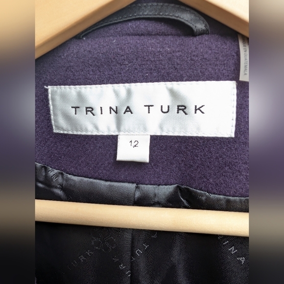 Trina Turk Dark Purple Lambswool Pea Coat Winter Jacket Women's Size 12 - Picture 3 of 7